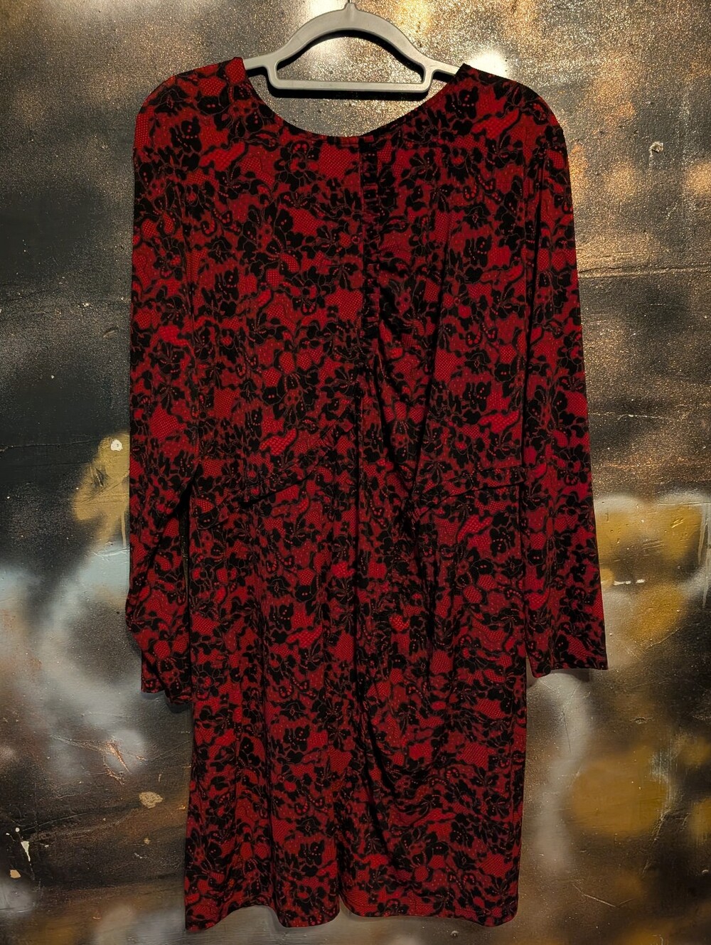 MICHAEL Michael Kors Red and Black Floral-Print Long Sleeve Dress